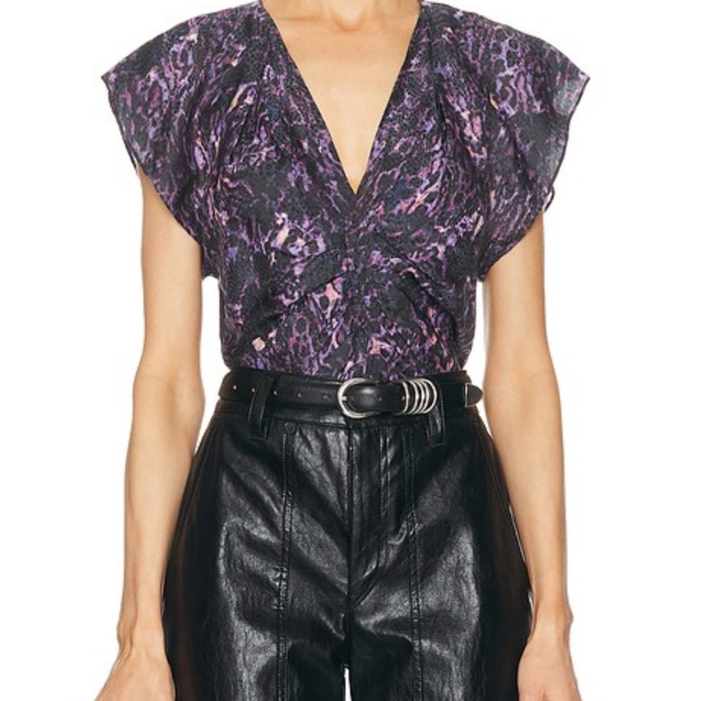 Isabel Marant Purple Patterned V-Neck Blouse NWT